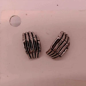 Skeleton Skull Hand Earrings by Beaver Den Leathers - Picture 1 of 2