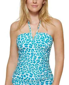 Calvin Klein Women's Blue Leopard Print V-Wire Halter Bandeau Tankini Top XL - Picture 1 of 3