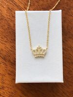 925 Hallmark Sterling Silver CZ Crown Pendant Woman Chain Necklace N-A348 
