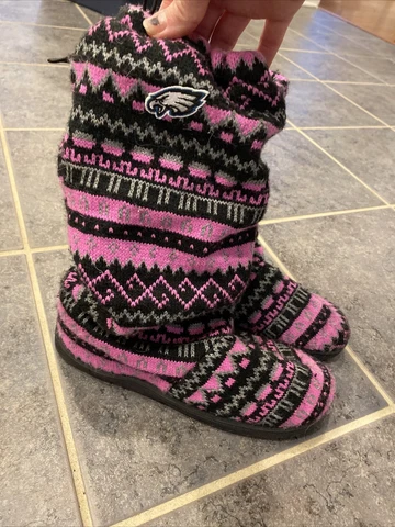 NFL Women's ￼philadelphia ￼Eagles Boots Slippers fleece Lined House Shoes pink Cover