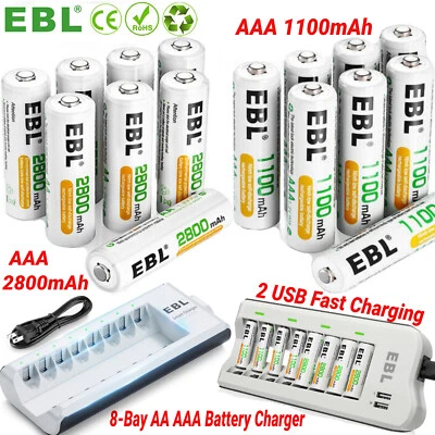 LOTE de Baterías Recargables EBL AAAA 1100 2800mAh, Cargador Ni-MH Opcional Foto 1 de 4