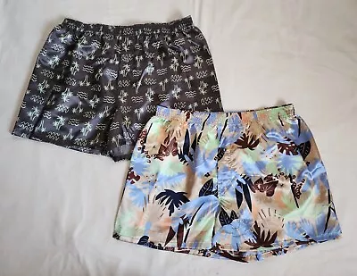 Palm Tree & Leaves Mens Novelty Printed Satin Boxer Shorts 2 Pack Size L New - image 1 of 4
