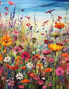 Diamond Art Painting Kits for Adults, Sea of Flowers 5D Diamond Painting Dots Ar - Picture 1 of 8