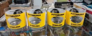 Vintage Pittsburgh Steelers  Houze Art See Through Tumbler Rocks Glass Lot of 4