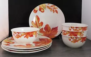 Royal Norfolk Hojas de Otoño Acción de Gracias 4 Platos de Cena y 4 Cuencos de Sopa/Cereal - Imagen 1 de 5