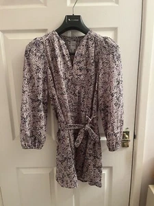 ICHI Day Dress With Fabric Belt V Neck Balloon Sleeves Size 34 (Small) Purple - Picture 1 of 6