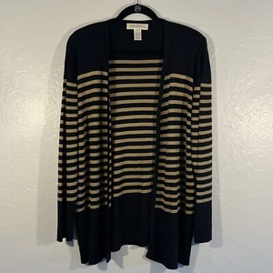 Jones New York 100% Seide Strickjacke Gr. Large gestreift schwarz beige vorne offen - Bild 1 von 10