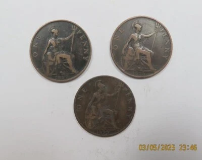 Monedas de centavo grandes de Gran Bretaña Reina Victoria (3) 1897, 1898, 1899 ESCASAS Foto 1 de 2