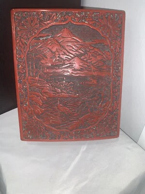 BOM Vintage 1959 CAIXA DE CINÁBRIO DE LACA VERMELHA ESCULPIDA À MÃO CHINESA. - Imagem 1 de 4