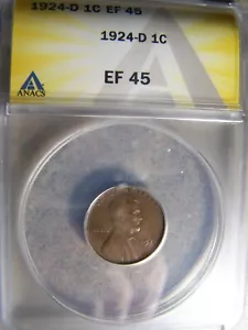 1924 D Lincoln Cent - ANACS XF45 - Low Mintage - Picture 1 of 4