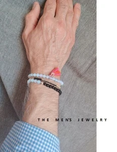 New men's opal stone with black agate and hand woven 3 pieces set bracelets - Picture 1 of 9