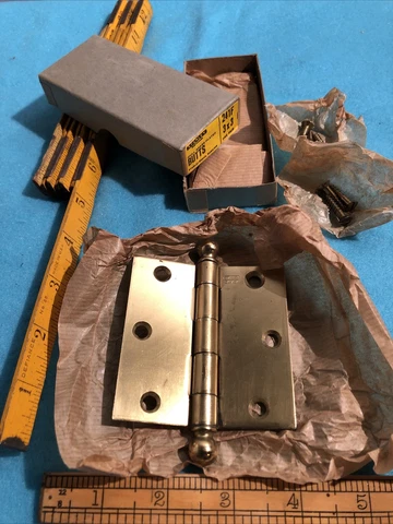 2 Old Stanley Door Hinges Butts Cannon Ball Top 3”x 3” VIntage NOS Store Stock Cover