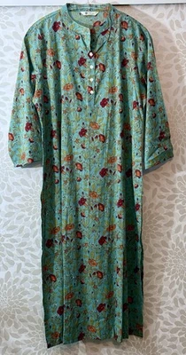 NWT BAGH Women’s L Kurta Teal Green Blue Floral Batik Hand Block Print Tunic - Image 1 of 4