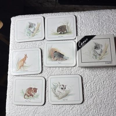 Vintage New Zealand Made Scenic Cork Board Placemats Set of 6 Australian Animals - Image 1 of 4