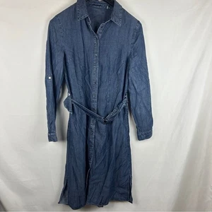 Elie Tahari chambray midi shirt dress snap button belted size 8 - Picture 1 of 8