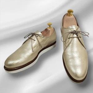 Tod's Champagne Gold Oxford Shoes Genuine Leather Lace-Up Size 23cm Very Good - Picture 1 of 11