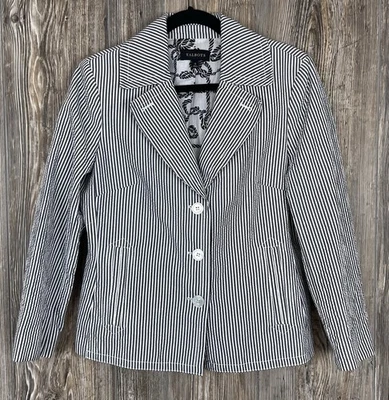 Talbots Seersucker Blue/White Stripe Blazer Jacket Preppy Nautical Sz 12 Office - Image 1 of 4