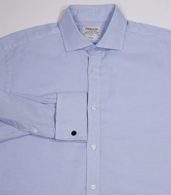 TM Lewin Luxury Slim Fit Blue White Check 2-Fold Dress Shirt (41) 16-33 - Image 1 of 4