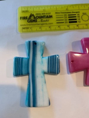 Agate Stone Crosses Dyed Drilled Top Hole Blue Pink Emerald 3 Pcs - Image 1 of 4