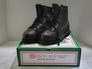 NEW IRON AGE STEEL TOE FULL GRAIN LEATHER BROWN BOOTS EH SIZE 9.5 D - Picture 1 of 9