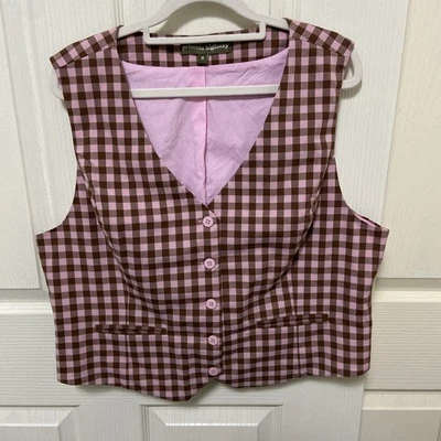 PRINCESS HIGHWAY Women’s Gelati Gingham Vest ~ Size 18 Pink Brown Check - image 1 of 4