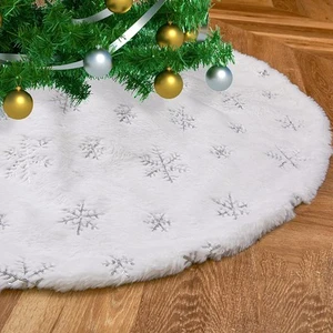 36inch Christmas Tree Skirt Snowy White Fluffy 36 Inch, Silver Snowflake - Picture 1 of 7