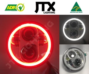 JTX, 1pr. Chrome LED Headlights, 5 3/4", Red & White Halo - Picture 1 of 10