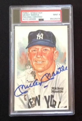 1981 Perez Steele HOF Postcard MICKEY MANTLE Mint 9 PSA/DNA Auto Grade Yankees - Image 1 of 2