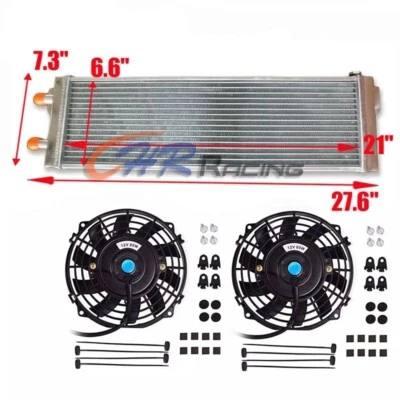 21x6.6x2.25" Universal Aluminum Air Water Intercooler Turbo Liquid Exchanger+Fan - Image 1 of 4