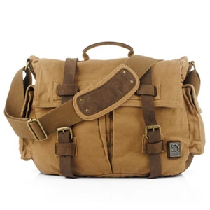 HOT Vintage Men's Canvas Leather Laptop Satchel Briefcase Messenger Shoulder Bag - Picture 1 of 13