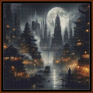 Puerto Lunar ~ patrón de punto de cruz - Imagen 1 de 4