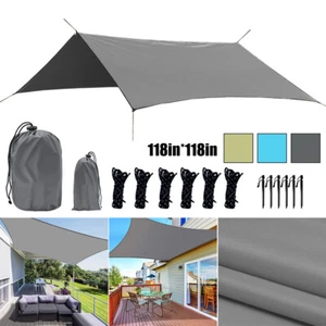 10x10 FT Camping Tent Tarp Sun Shelter Hammock Cover Waterproof Canopy Rain Fly - Picture 1 of 36