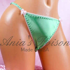 St. Patrick's Day satin shiny ladies sissy Kelly Green panties String bikini - Picture 1 of 2