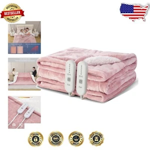 Elegant Pink Heated Blanket King Size - Safe, Plush & Dual Control Features - Picture 1 of 9