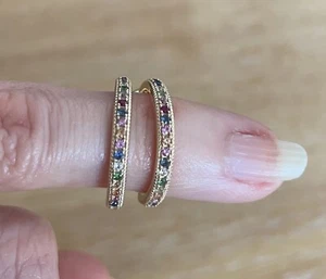 Solid 9k yellow gold sapphire with ruby & garnet hoop earrings - Picture 1 of 8