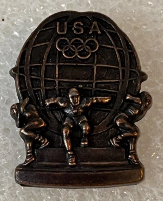 Vintage USA Olympics Pin Atlas Men Holding the World Aminco - Image 1 of 4