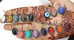 Black Onyx & Mix Gemstone 925 Sterling Silver Plated Lot Small Quit Pendant Gift - Picture 1 of 2