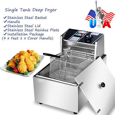 1750W 6L Commercial Electric Deep Fryer Restaurant Stainless Steel 6.3QT Home US • 52.99$
