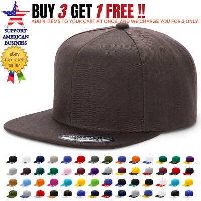 Baseball Cap Snapback Adjustable Flat Trucker Solid Plain Blank Mens Hip Hop Hat - Image 1 of 4