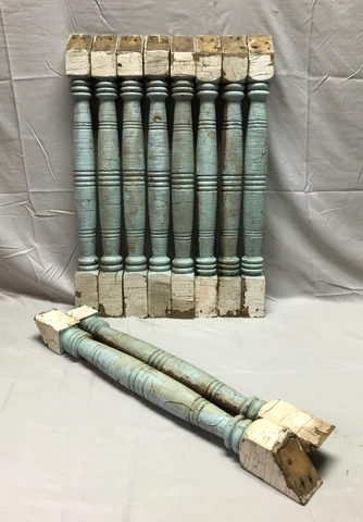 Antique Lot 10 Turned Shabby Hardwood 2x25 Spindles Staircase Old VTG 929-23B Cover