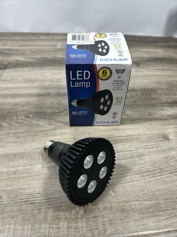 NEW Kichler 12W 100-277V Clear PAR30L Long Neck 2700K LED Bulb 60° Flood 18108 - Image 1 of 3