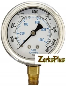 Liquid Filled 2-1/2 Pressure Guage Stainless Case Lower Mount, 0-15,000PSI - Picture 1 of 1