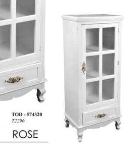 MOBILE VETRINA VETRINETTA ROSE BIANCA ANTA CON CASSETTO LEGNO SHABBY CHIC - Foto 1 di 8