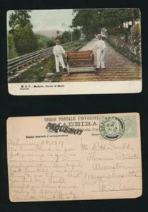 GIBRALTAR 1909 POSTMARK on KE7 1/2d PAIR PPC MADEIRA CARROS DO MONTE + PAQUEBOT - Picture 1 of 3