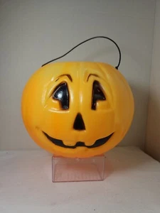 Vintage Halloween PUMPKIN Plastic Blow Mold  Candy Pail Bucket 6 1/2 in - Picture 1 of 8