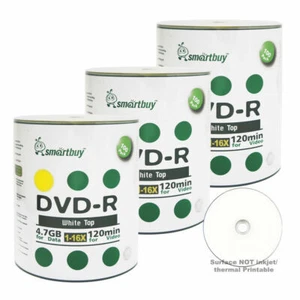 Disco de grabación en blanco 300 Smartbuy 16X DVD-R 4,7 GB tapa blanca no imprimible - Imagen 1 de 3