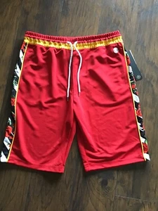 WT02 Men's Athletic Shorts Red With Roses On Side Panel Size XL NWT D7 - Picture 1 of 8