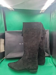 KG By Kurt Geiger Black Suede Boots Velveteen Eu41 Uk7 New Boxed RRP £240 - Picture 1 of 9