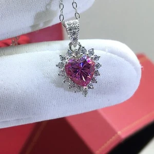 Natürlicher rosa Saphir 1,20 Karat herzgeschnittener Halo Anhänger 14K weiß vergoldet versilbert - Bild 1 von 7