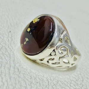 925 Silver Ring Zafarani Yemeni Agate 10.5 US 13g 17x14mm Handmade Mens Jewelry - Picture 1 of 8